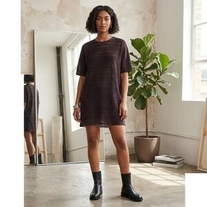 COS Pleated Knit Mini Dress Brown Attached Slip Current Style Size Medium